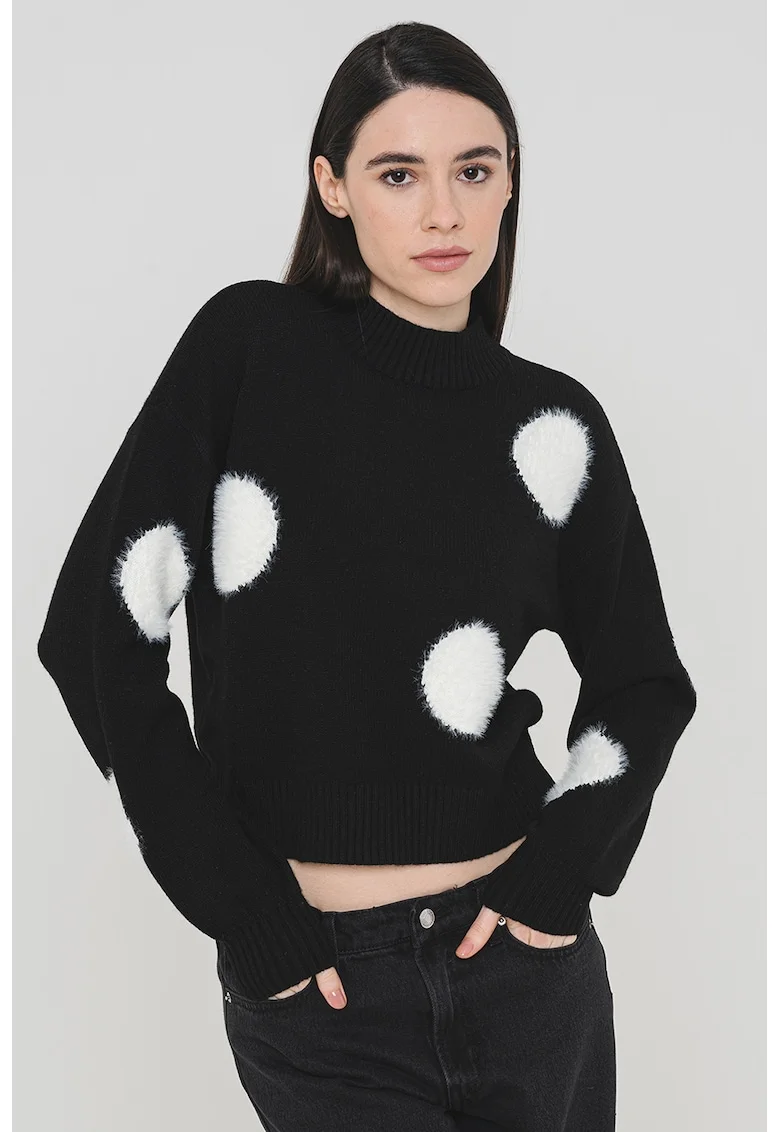 Pulover cu terminatii striate Yolanda, Alb/Negru