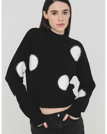Pulover cu terminatii striate Yolanda, Alb/Negru