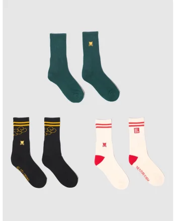Set de sosete lungi unisex cu striatii - 3 perechi, Alb/Negru/Verde englez