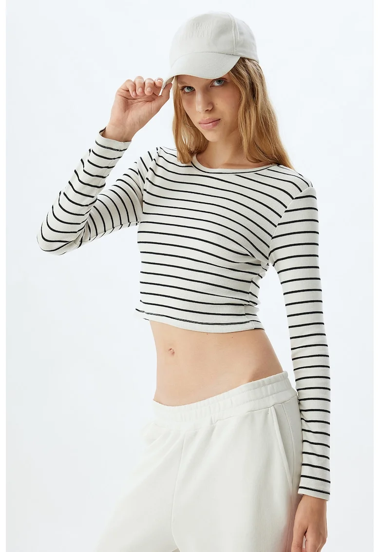 Set de bluze crop din amestec de bumbac - 2 piese, Alb/Alb fildes/Negru