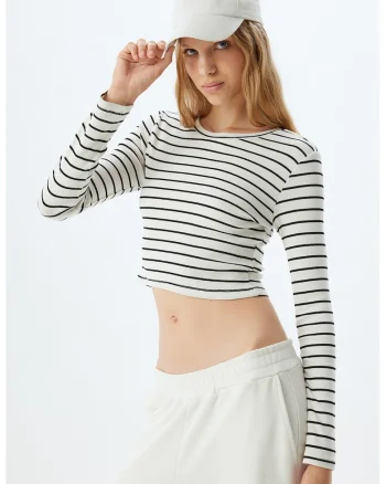 Set de bluze crop din amestec de bumbac - 2 piese, Alb/Alb fildes/Negru