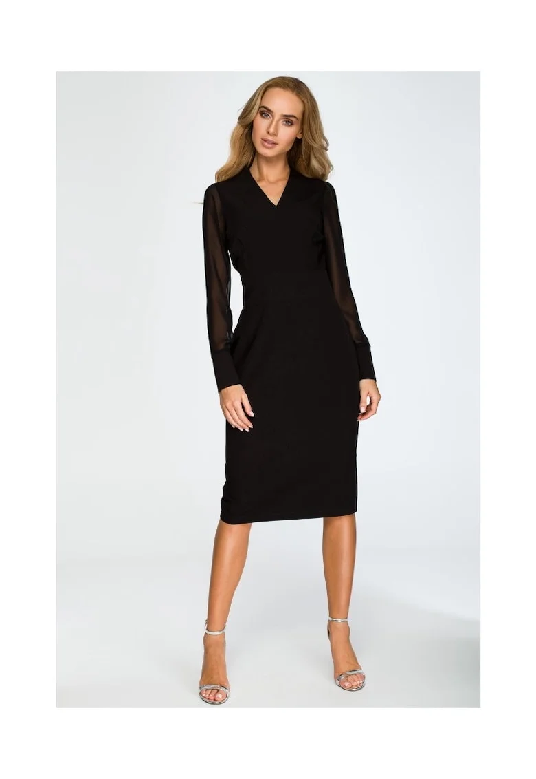 Rochie cu sifon,  Poliester/Vascoza, Negru
