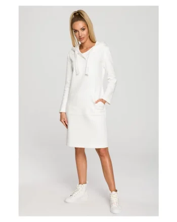 Rochie cu gluga \ Bumbac, Ecru, Ecru