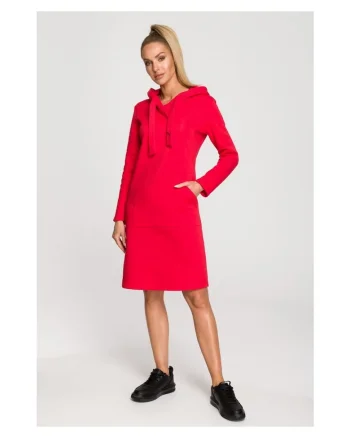Rochie cu gluga \ Bumbac, Ecru, Rosu