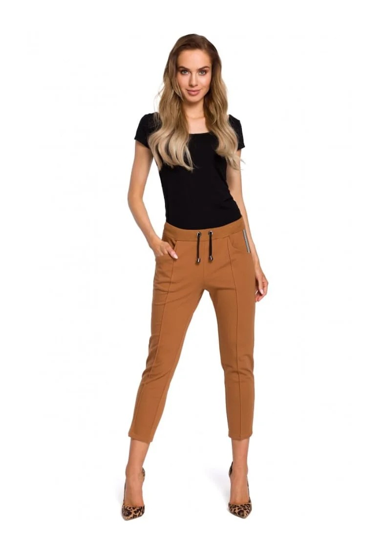 Pantaloni dama,  \ Bumbac/Elastan, Negru, Maro