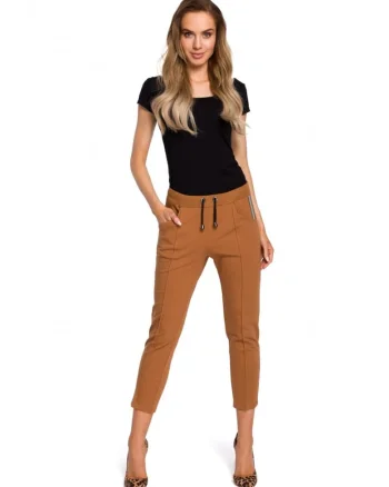 Pantaloni dama,  \ Bumbac/Elastan, Negru, Maro