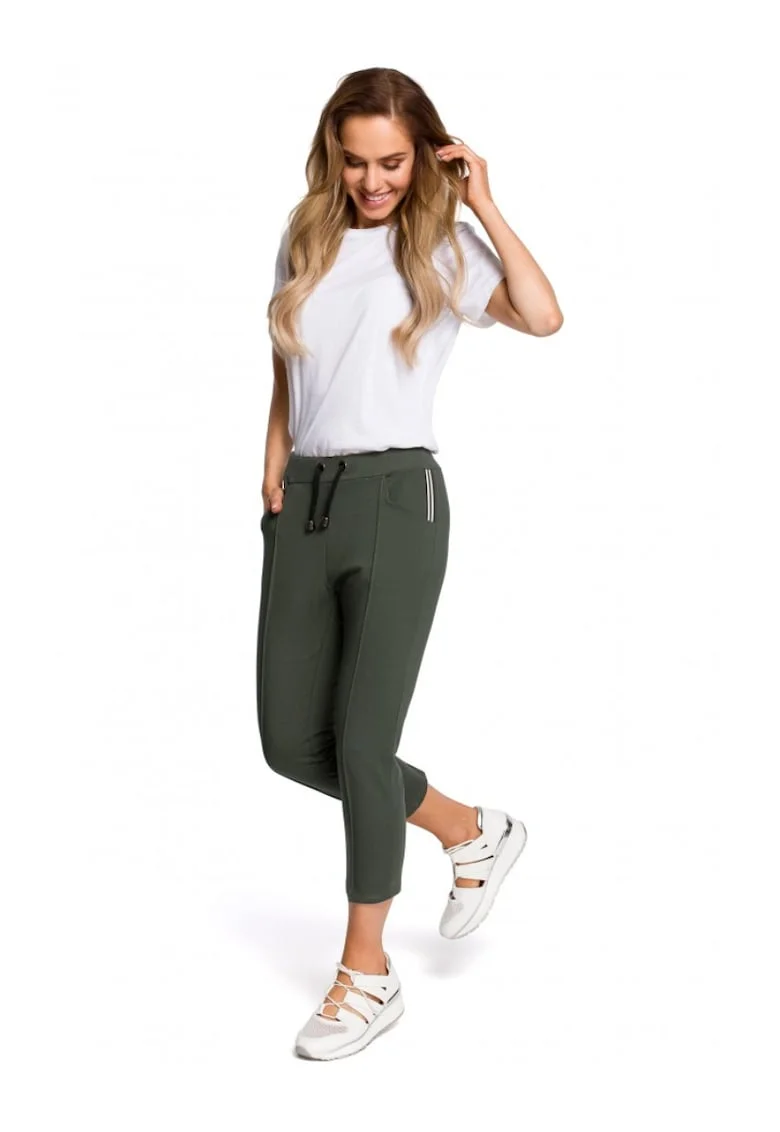 Pantaloni dama,  \ Bumbac/Elastan, Negru, Verde