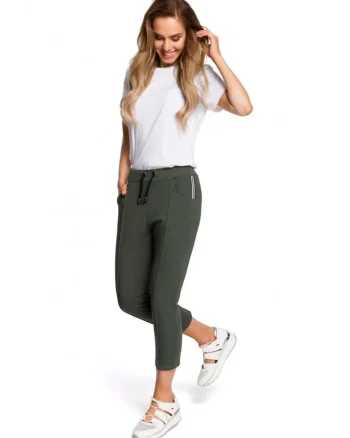 Pantaloni dama,  \ Bumbac/Elastan, Negru, Verde