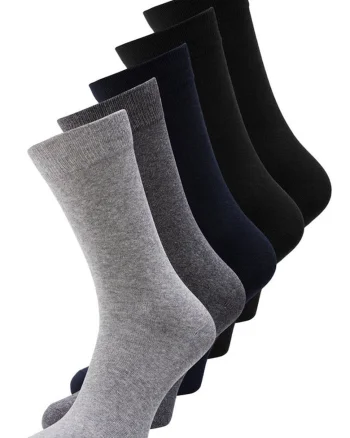 Jack&Jones, Set de sosete lungi, din amestec de bumbac - 5 perechi, Negru/Gri melange
