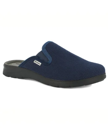 Papuci de casa confortabili,  pentru barbati, albastru raiat, cu elastic, talpic piele, Albastru inchis