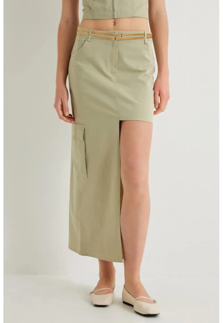 Fusta midi cu model asimetric, Verde deschis