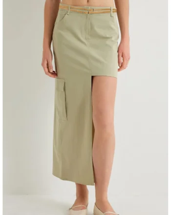 Fusta midi cu model asimetric, Verde deschis