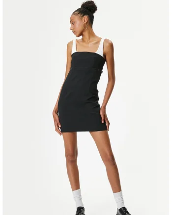 Rochie mini cu bretele contrastante, Alb/Negru