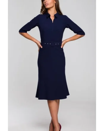 Rochie cu curea,  Poliester, Verde, Albastru