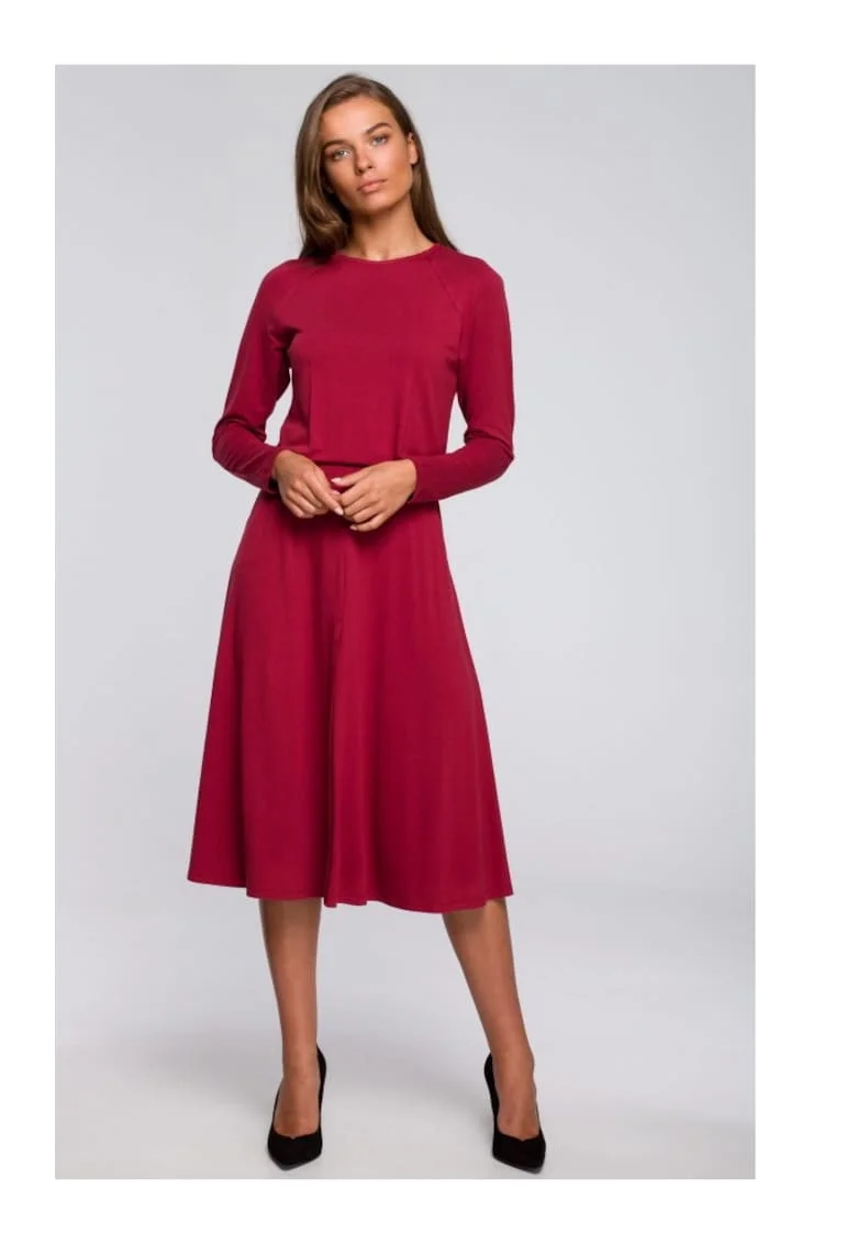 Rochie evazata,  Viscoza, Rosu, Rosu