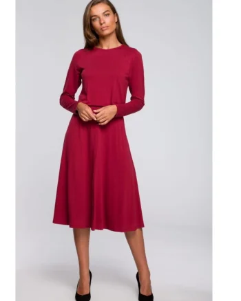 Rochie evazata,  Viscoza, Rosu, Rosu