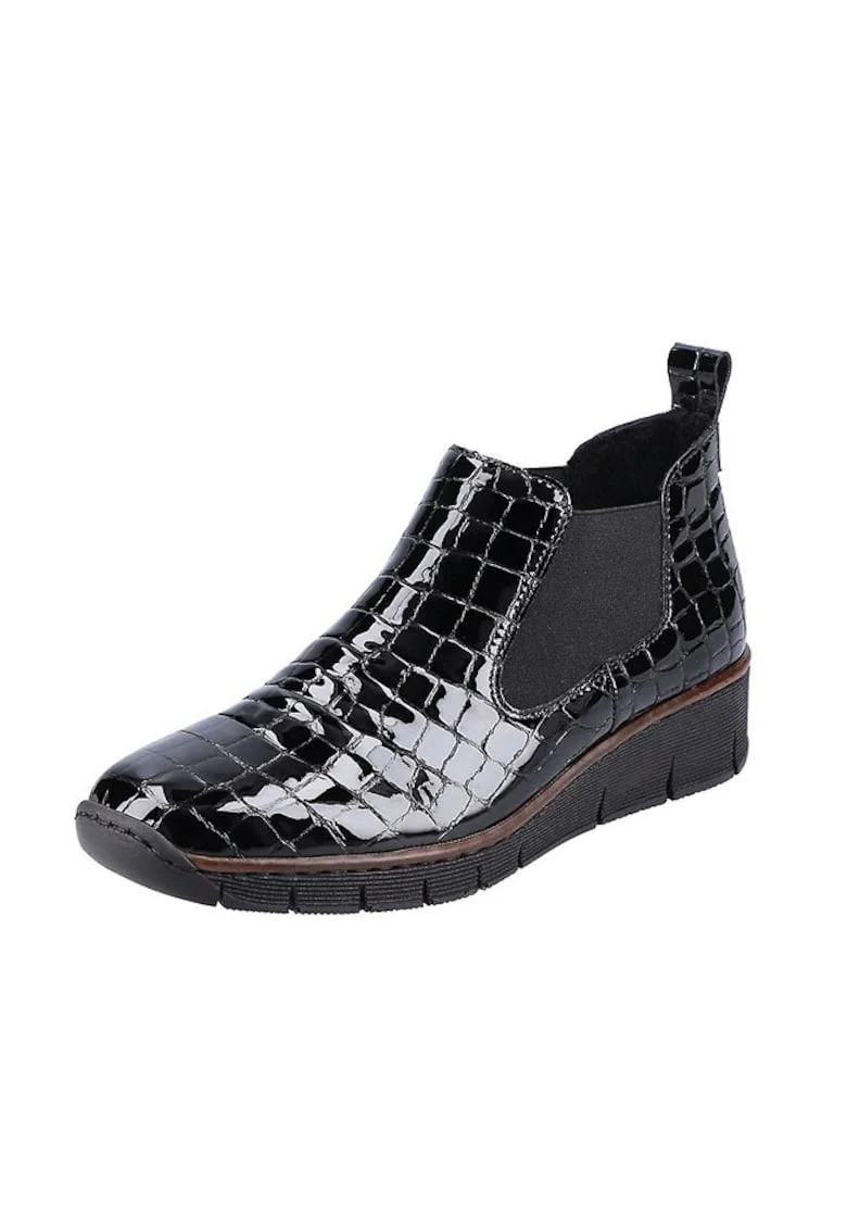 Botine dama  din piele naturala lacuita, negru, Negru