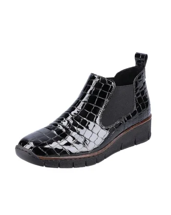 Botine dama  din piele naturala lacuita, negru, Negru