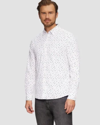 Camasa barbati cu maneca lunga, croiala Slim fit si imprimeu cu fazele luni,  Alb