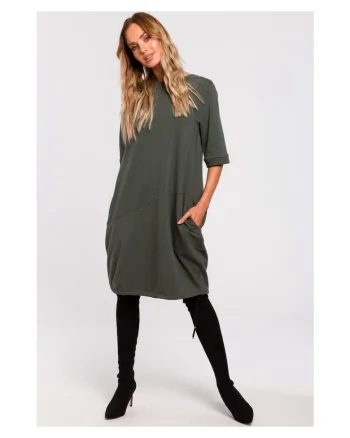 Rochie de dama, Bumbac, Elastan, Verde militar, Kaki inchis