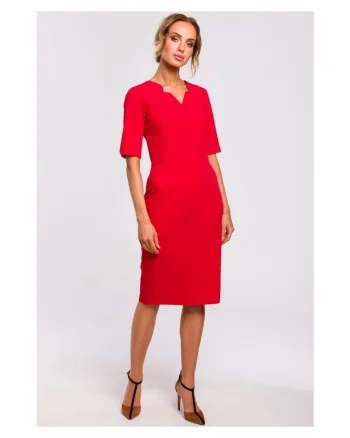 Rochie de dama, Cu maneca, Poliester, Viscoza, Bej1`2, Rosu