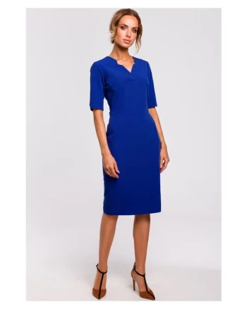 Rochie de dama, Cu maneca, Poliester, Viscoza, Bej1`2, Bleumarin