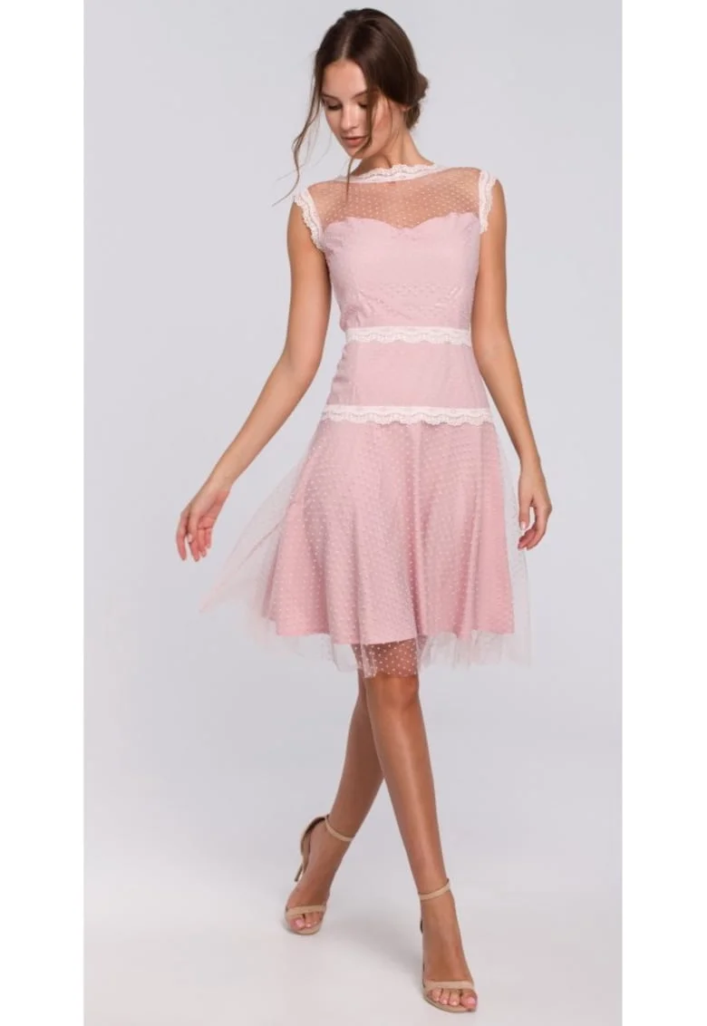 Rochie dama cu tulle,  Poliester/Elastan, Roz