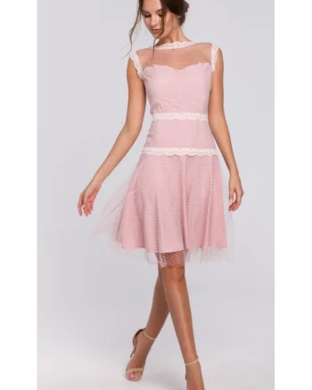 Rochie dama cu tulle,  Poliester/Elastan, Roz