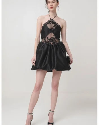 Rochie mini cu decolteu halter, Negru