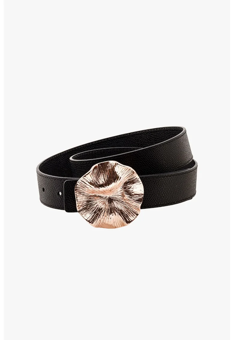 Curea de piele cu detaliu placat cu aur de 14K, Negru