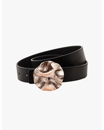 Curea de piele cu detaliu placat cu aur de 14K, Negru