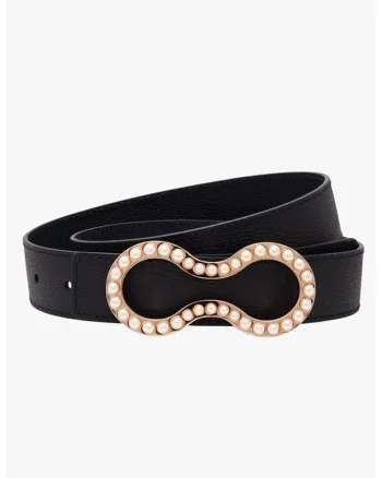 Curea de piele cu catarama din alama placata cu aur de 14K Signature Pearl, Negru