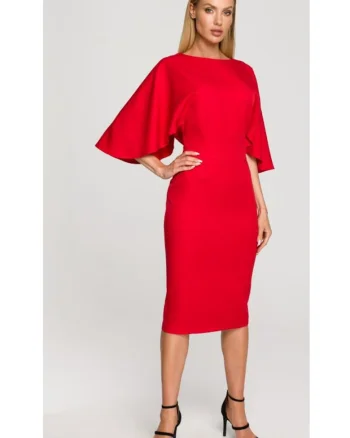 Rochie creion cu maneci largi - verde luxuriant, Rosu