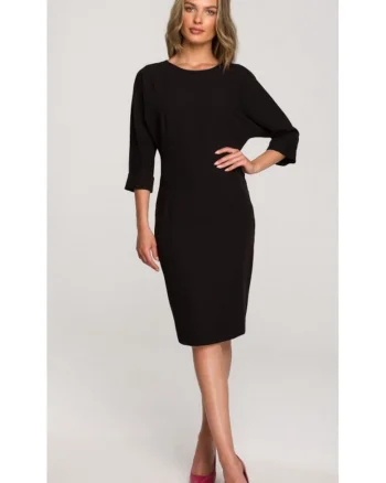 Rochie cu maneci kimono uni, Negru