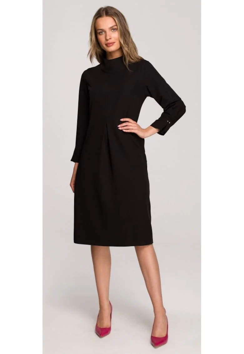 Rochie cu pliseuri decorative, Negru