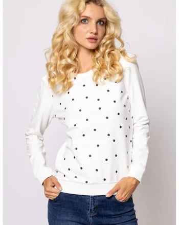 Bluza de trening cu imprimeu si buline, Negru/Alb murdar