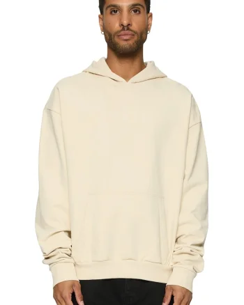 Hanorac de bumbac cu buzunar kangaroo, Crem