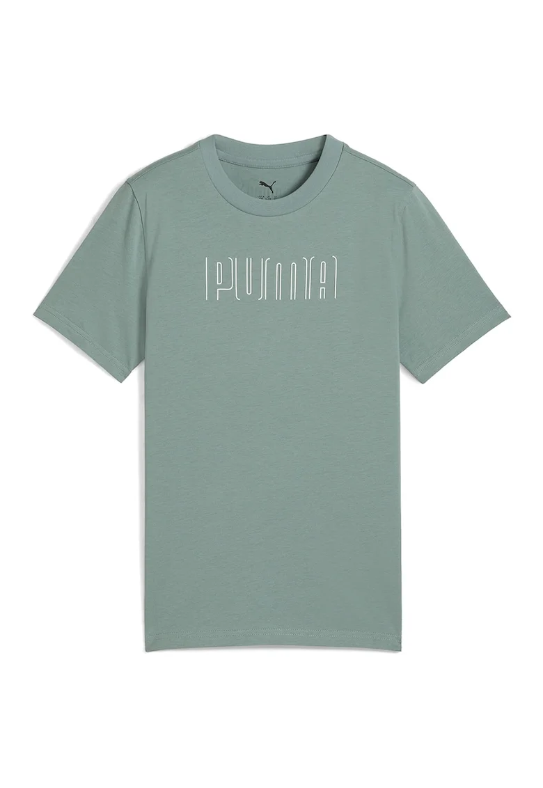 Tricou cu decolteu la baza gatului si imprimeu logo, Verde feriga