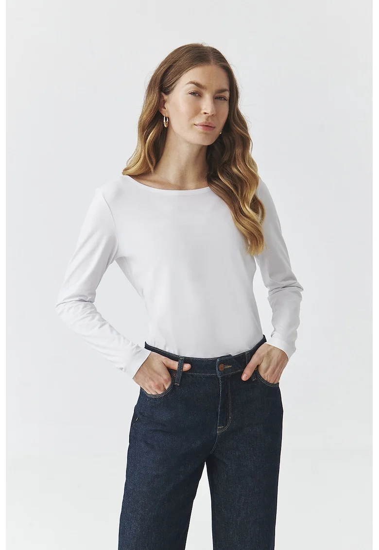 Bluza uni cu decolteu barcuta, Alb optic