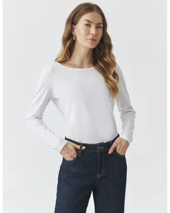 Bluza uni cu decolteu barcuta, Alb optic