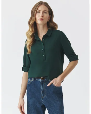 Bluza polo cu maneci ajustabile, Verde inchis