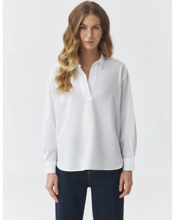 Bluza supradimensionata pe guler clasic, Alb