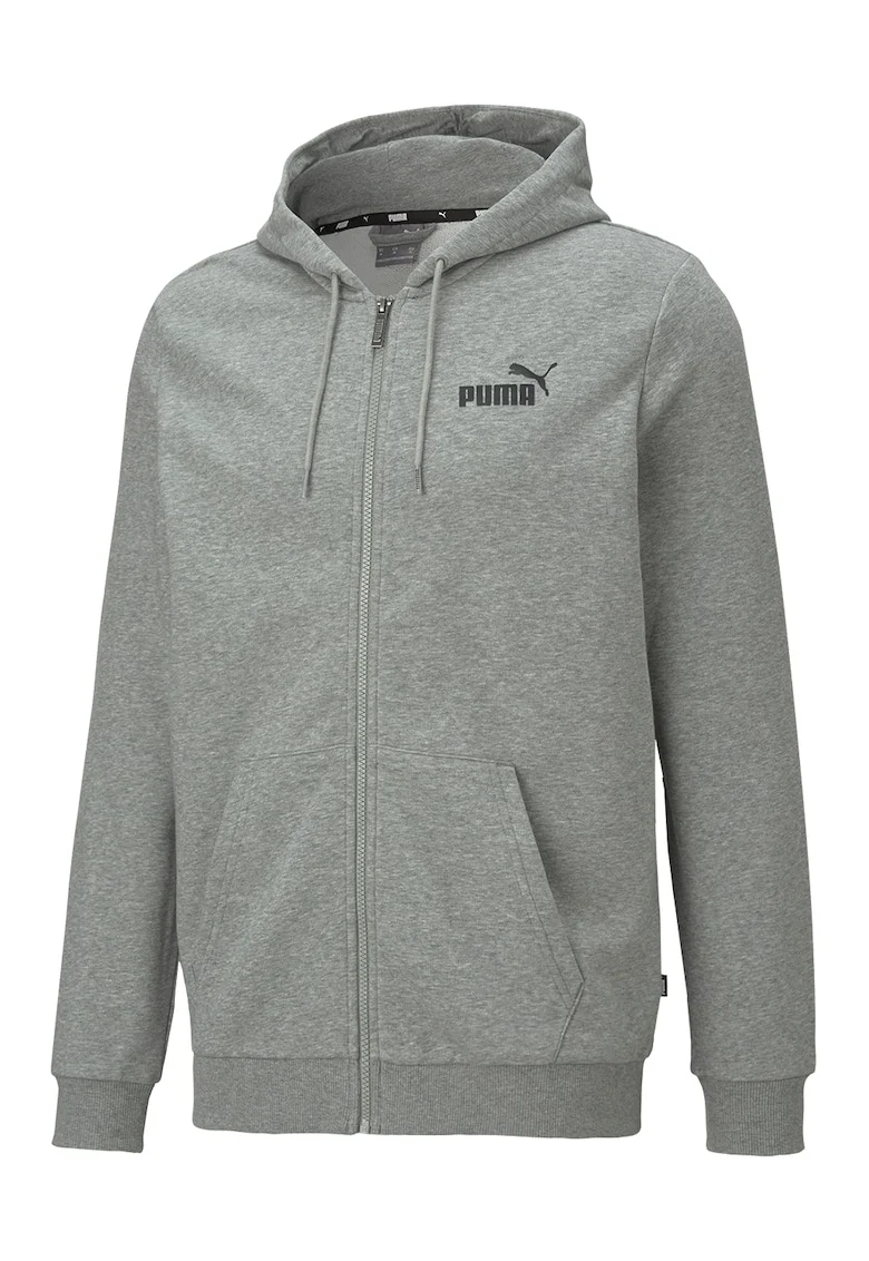 Hanorac regular fit cu fermoar si imprimeu logo discret Essentials, Gri inchis melange