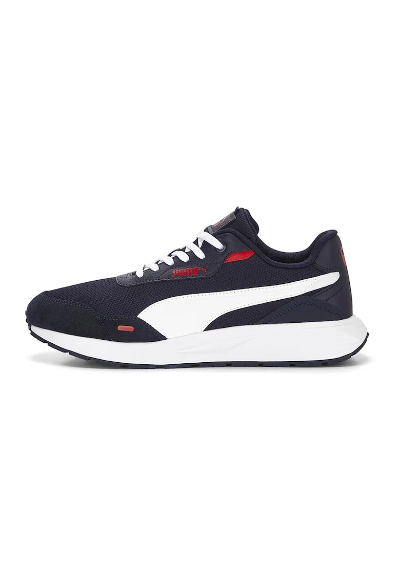Pantofi sport de piele ecologica si plasa, Runtamed, Alb/Bleumarin