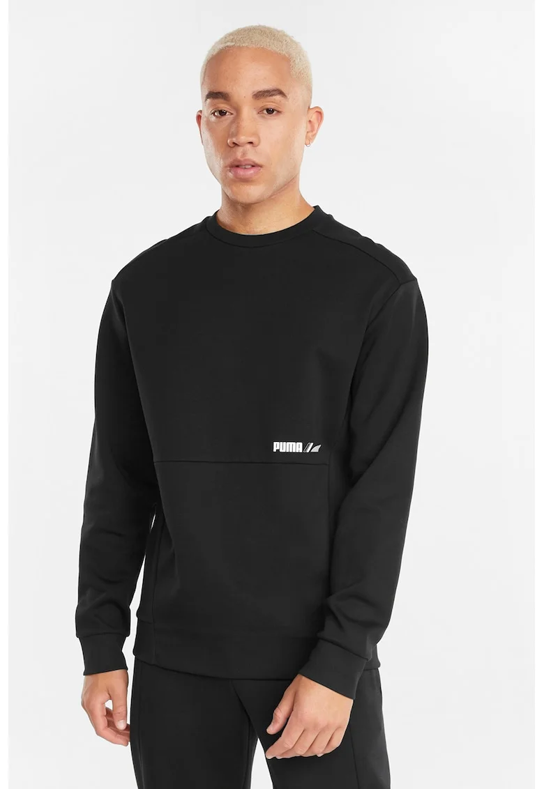 Bluza sport cu decolteu la baza gatului si logo, Negru,