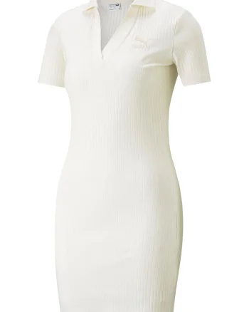 Rochie cu striatii si guler ascutit Classic, Alb murdar