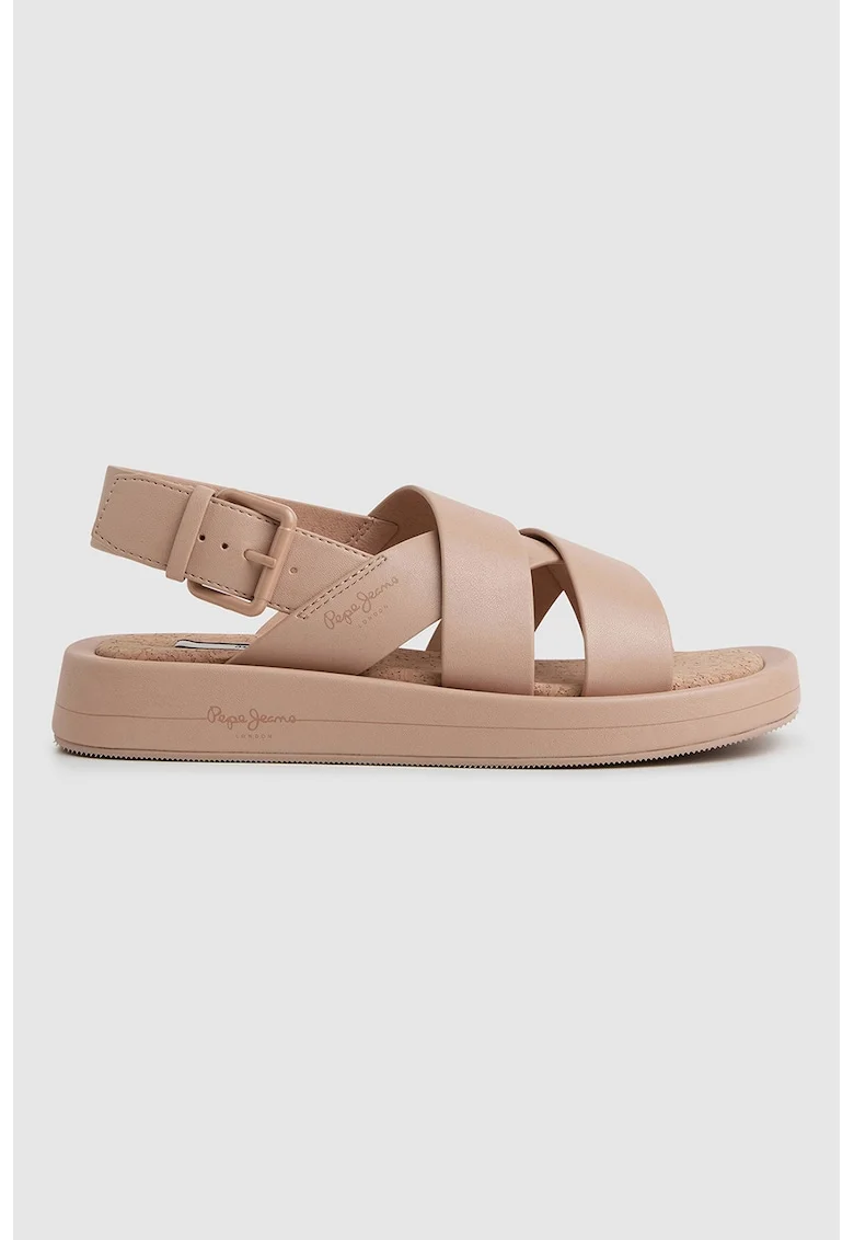 Sandale slingback de piele ecologica, Maro deschis
