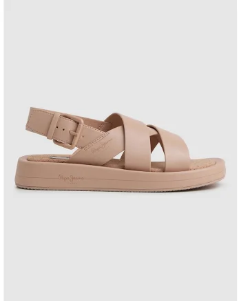 Sandale slingback de piele ecologica, Maro deschis
