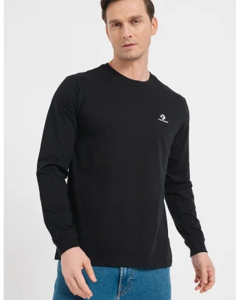 Bluza unisex cu decolteu la baza gatului si logo brodat, Negru