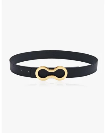 Curea de piele cu catarama din alama placata cu aur de 14K Signature, Negru